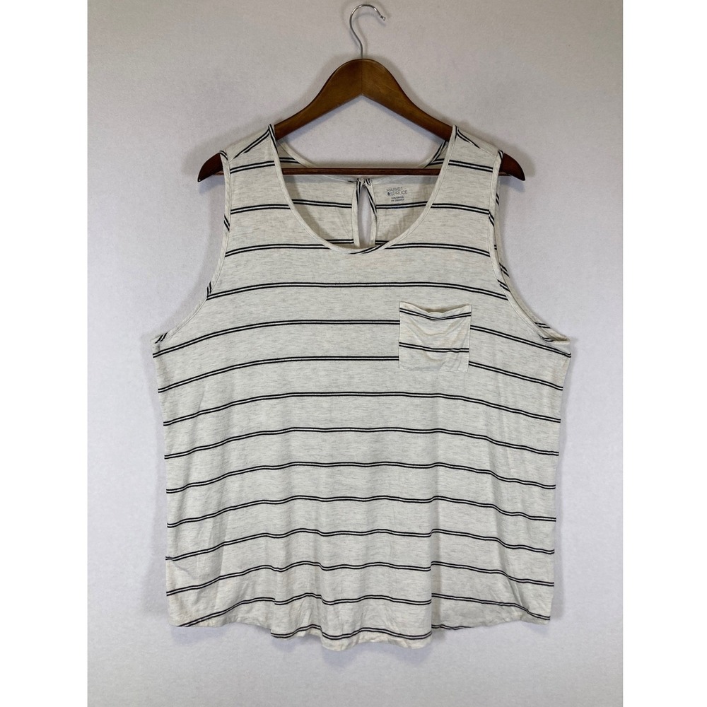 Nautical Market & Spruce Women 3X Oatmeal Black Striped Pocket Keyhole Tank Top